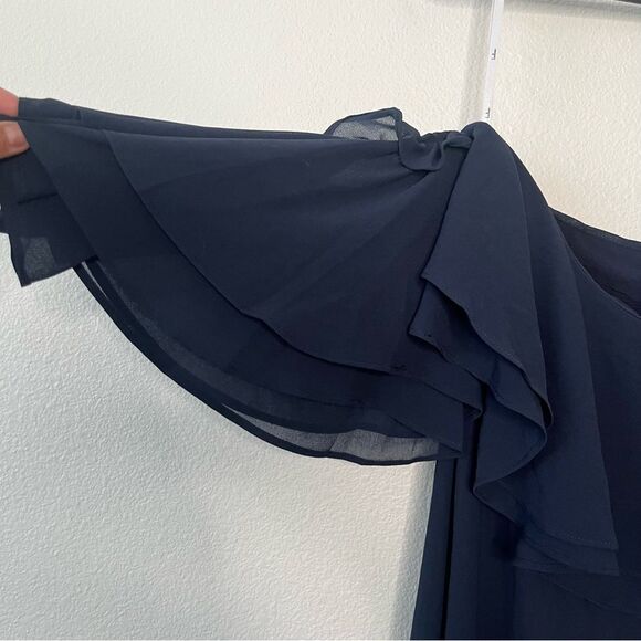 NEW Lulu's Navy Off-the-Shoulder Ruffled Maxi Dress Gown Size Large Party Glam - Picture 10 of 11